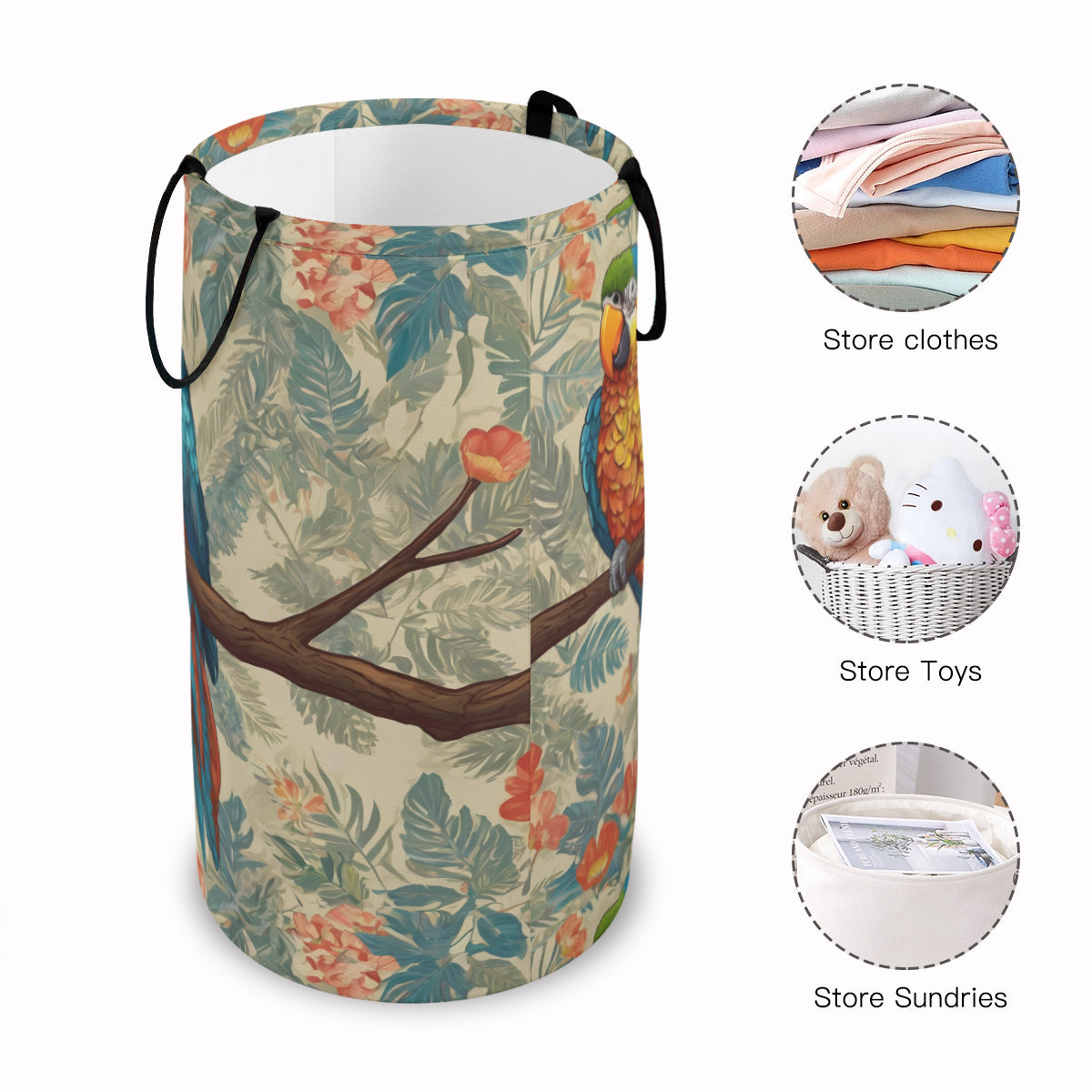 Parrot Design Large Capacity Foldable Laundry Basket | Polyester