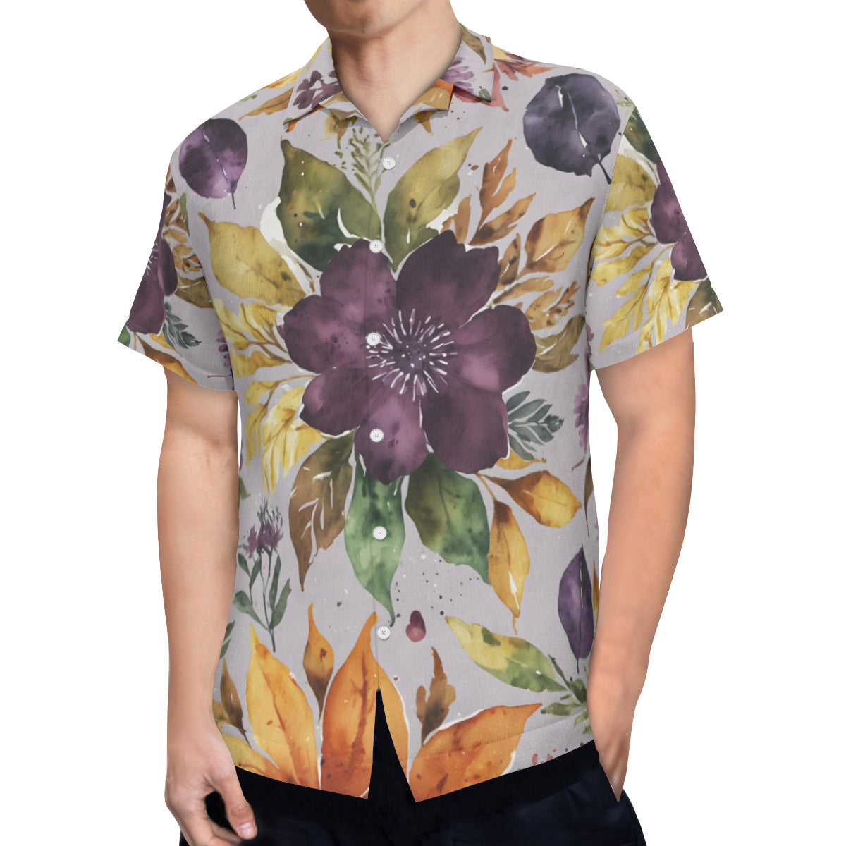 Velvet Floral Hawaiian Shirt(No chest pocket) | Polyester