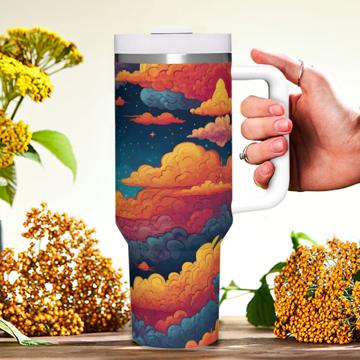 Sky Beauty Abstract Large Capacity Tumbler with Handle(1100ml/40oz) | Stainless Steel 304