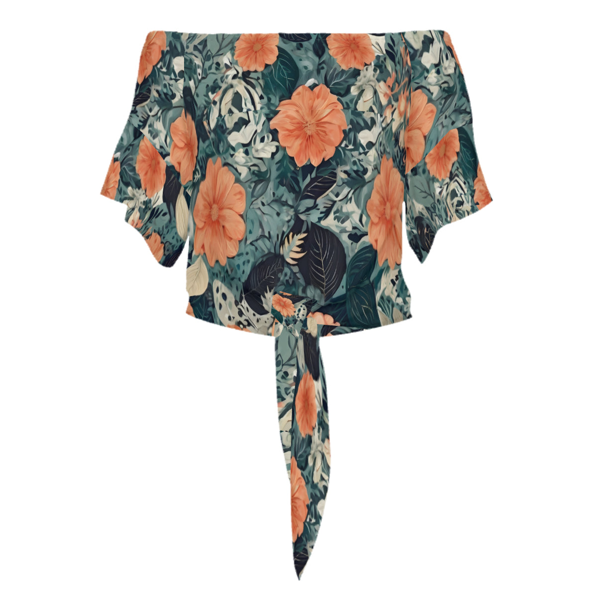 Floral Red Women's One-shoulder Tie Short Sleeves T-shirt