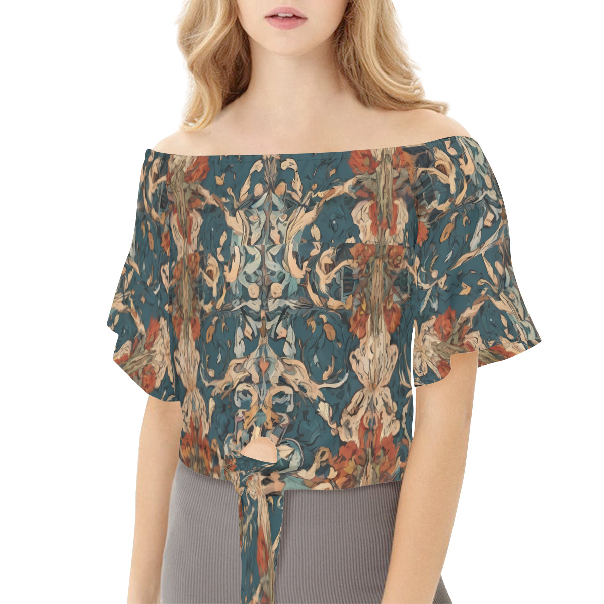 Abstract Design Women's One-shoulder Tie Short Sleeves T-shirt