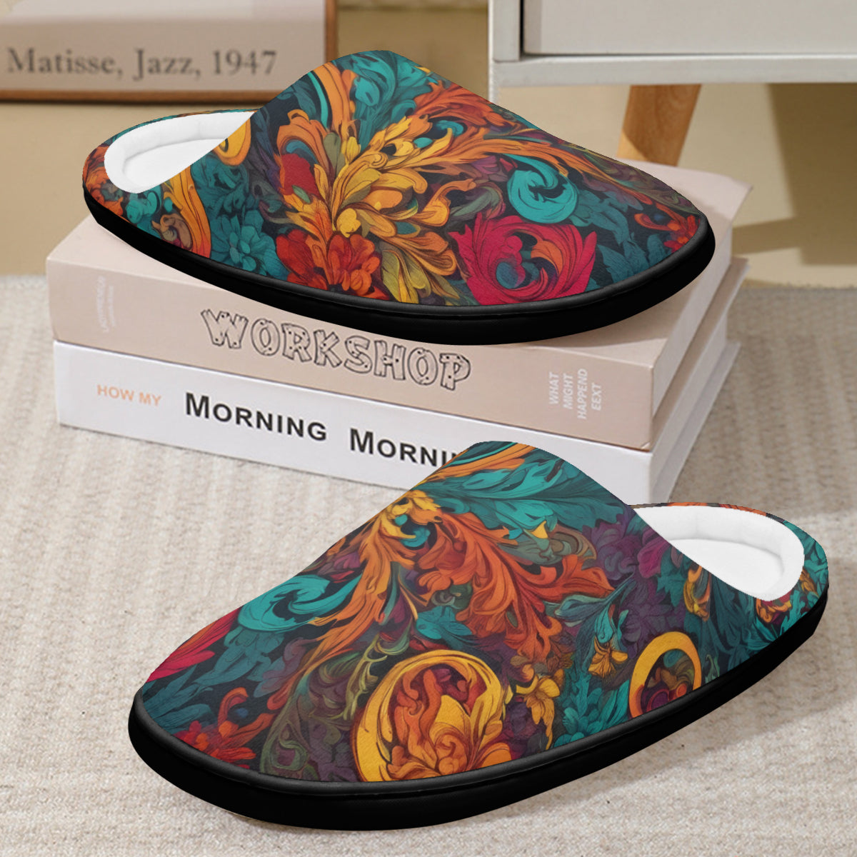 Awesome Flower Design Personalized Warm Cotton Slippers | Flannel