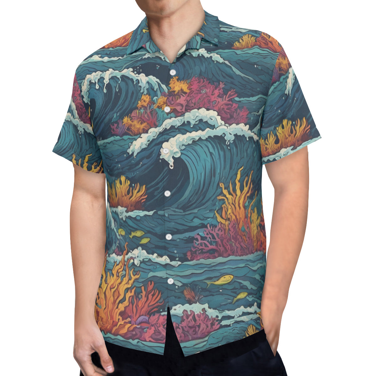 Ocean Waves Hawaiian Shirt(No chest pocket) | Polyester