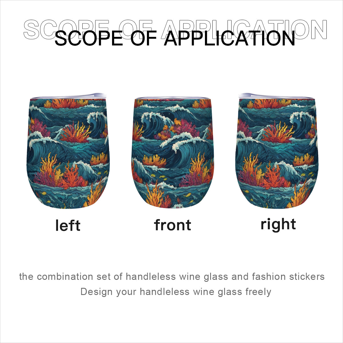 Ocean Waves Stemless Wine Tumbler(350ml/12oz)| Stainless steel 304