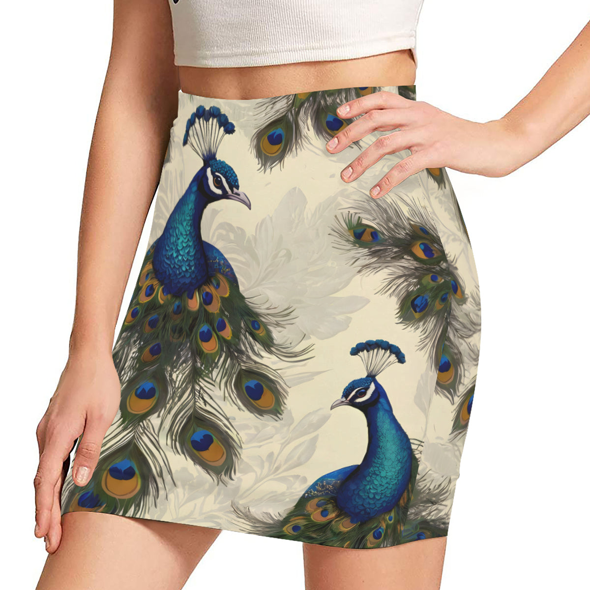 Peacock Design Wrap Hip Skirt|Polyester