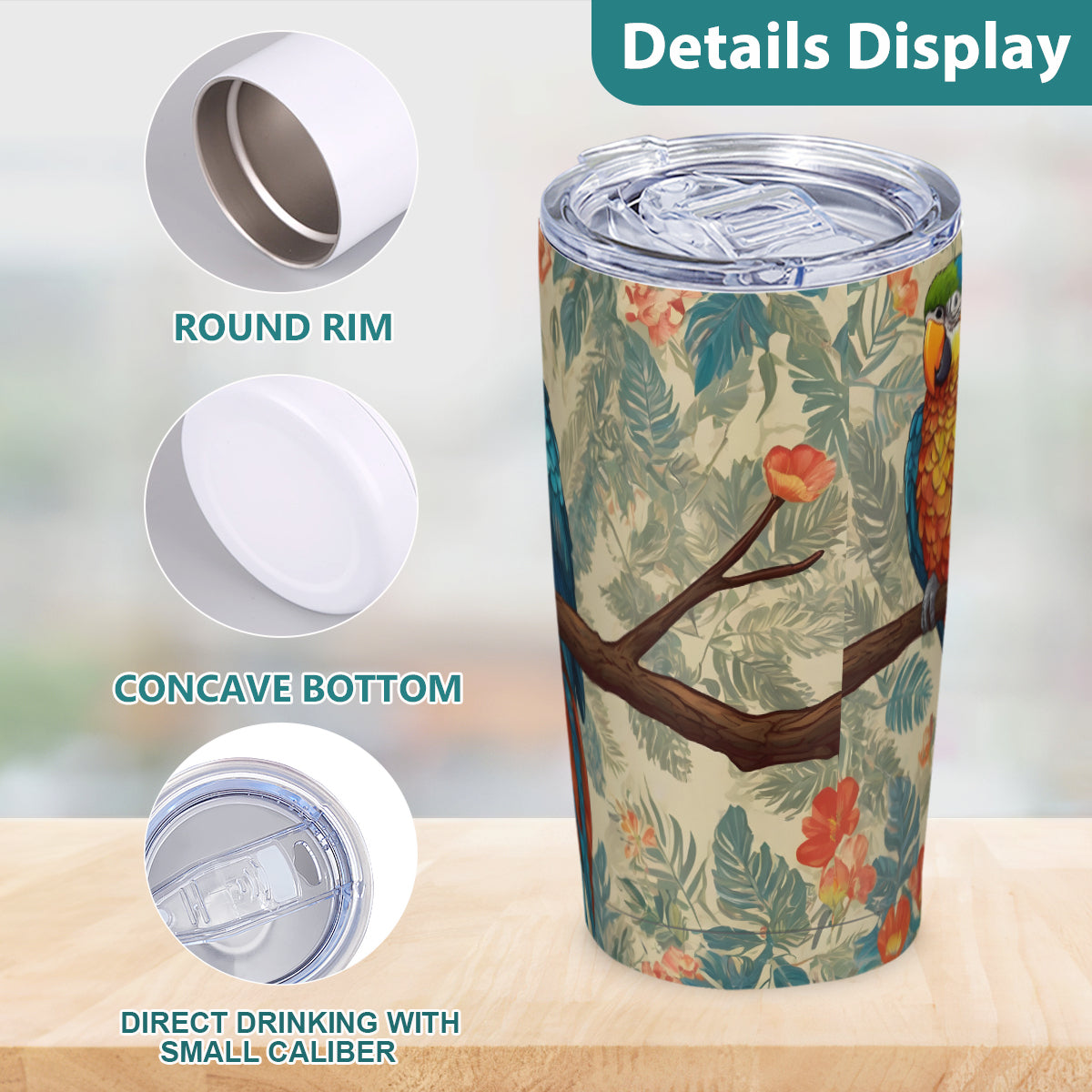 Parrot Design Outdoor Travel Carry Tumbler (600ml/20oz) | Stainless Steel 304