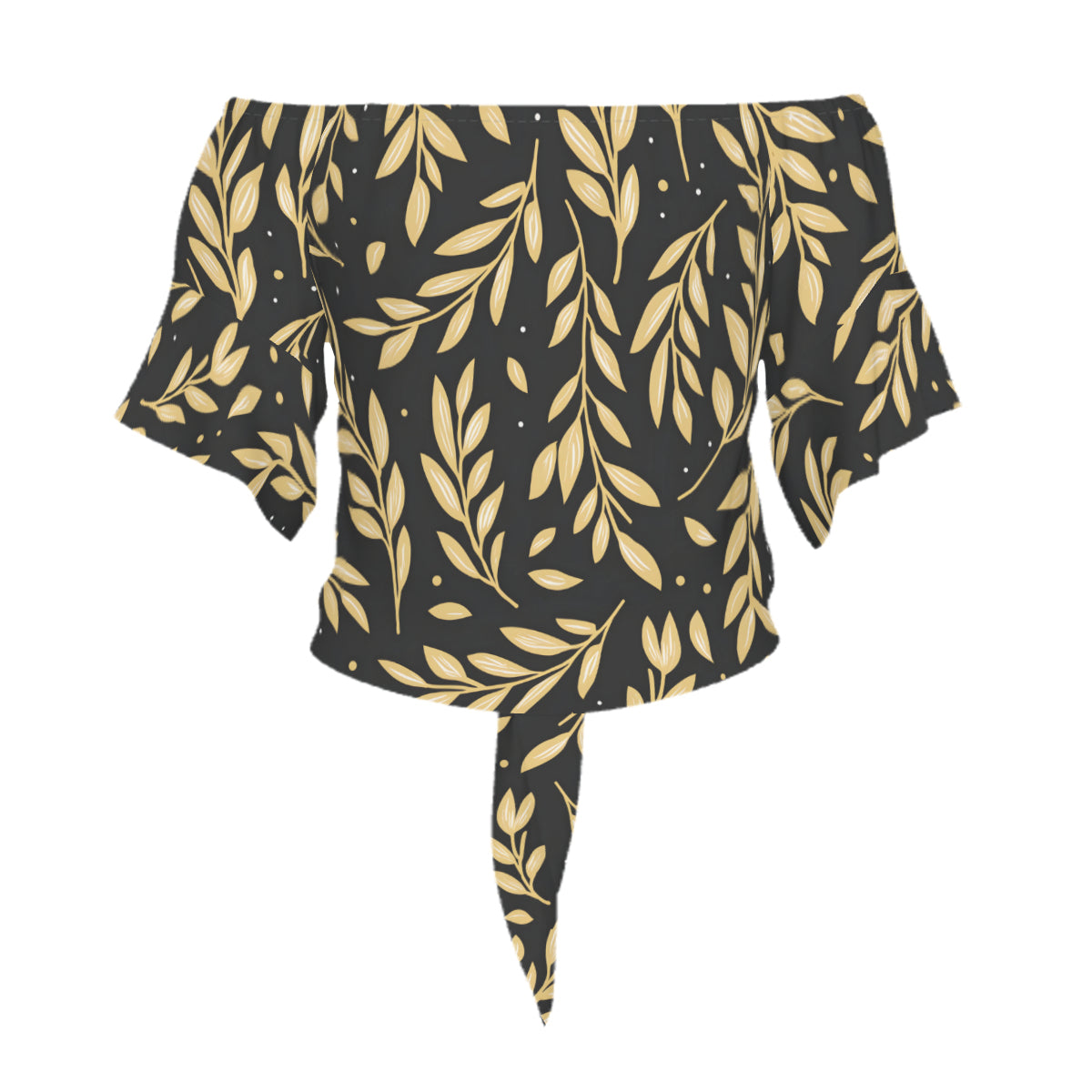 Golden Branches Women's One-shoulder Tie Short Sleeves T-shirt