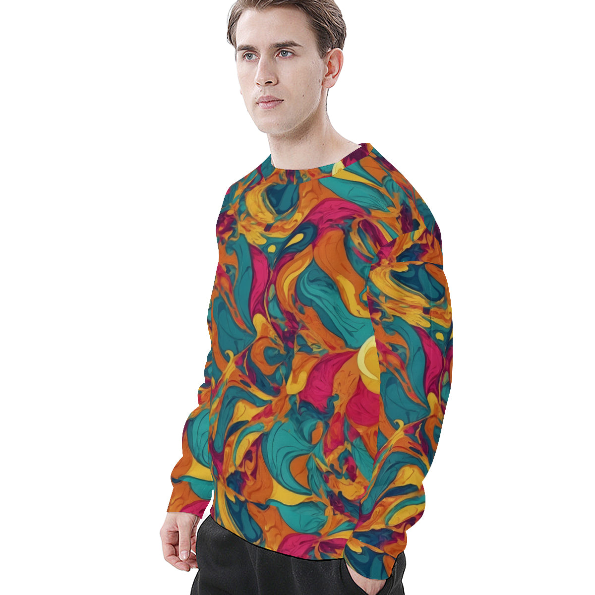 Colorful Pattern Men's O-Neck EU Size Long-Sleeved T-Shirt | 180GSM Cotton