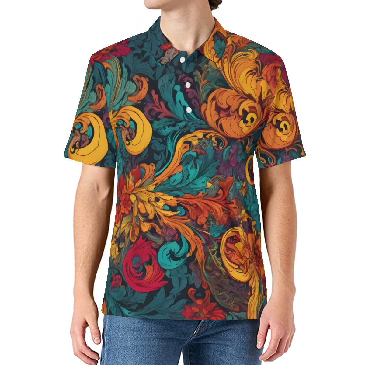 Awesome Flower Design Men's Premium European Size POLO Shirt | 95% Polyester+5% Spandex