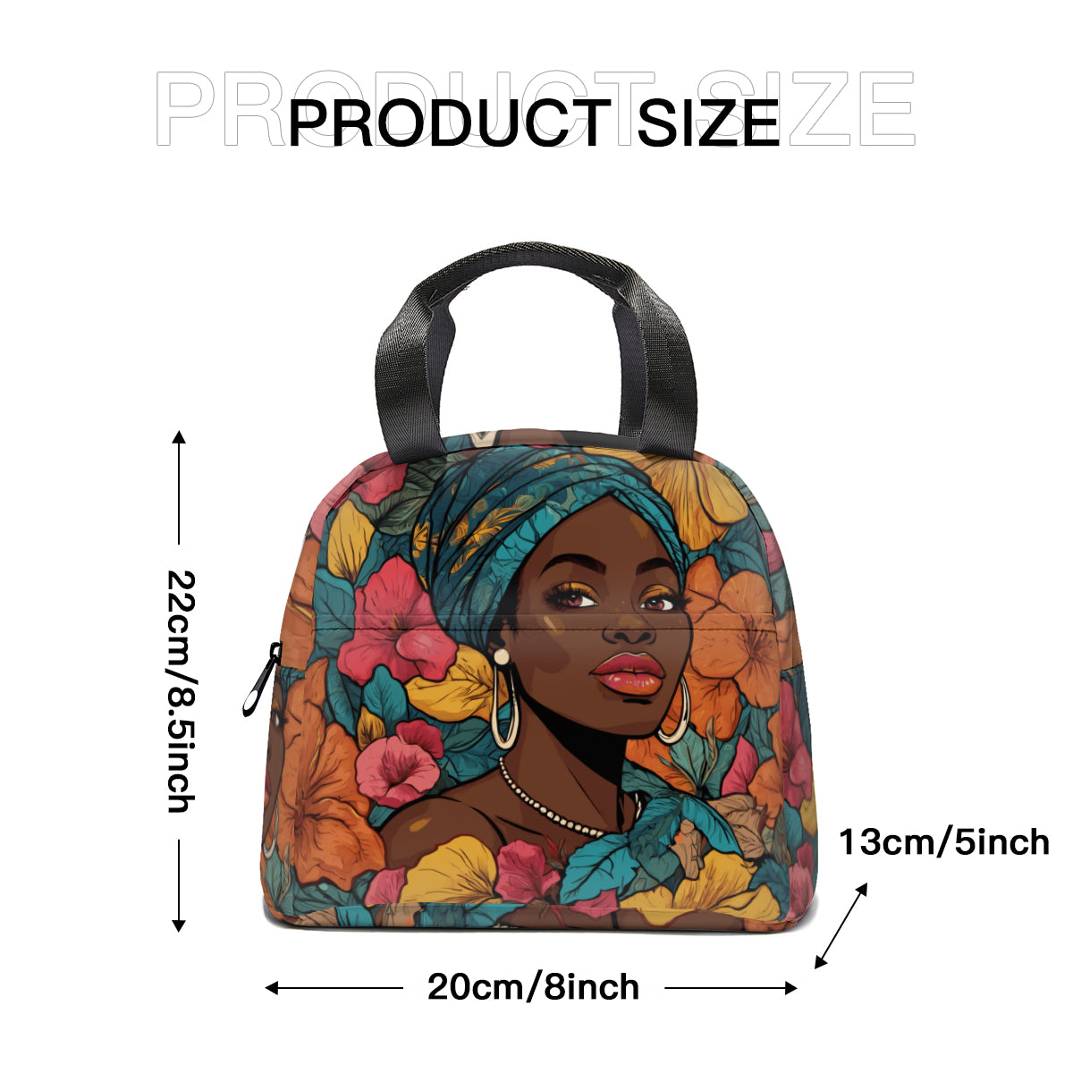 Melanin Queen personalised canvas handheld insulated lunch bag (with side pocket)|Polyester