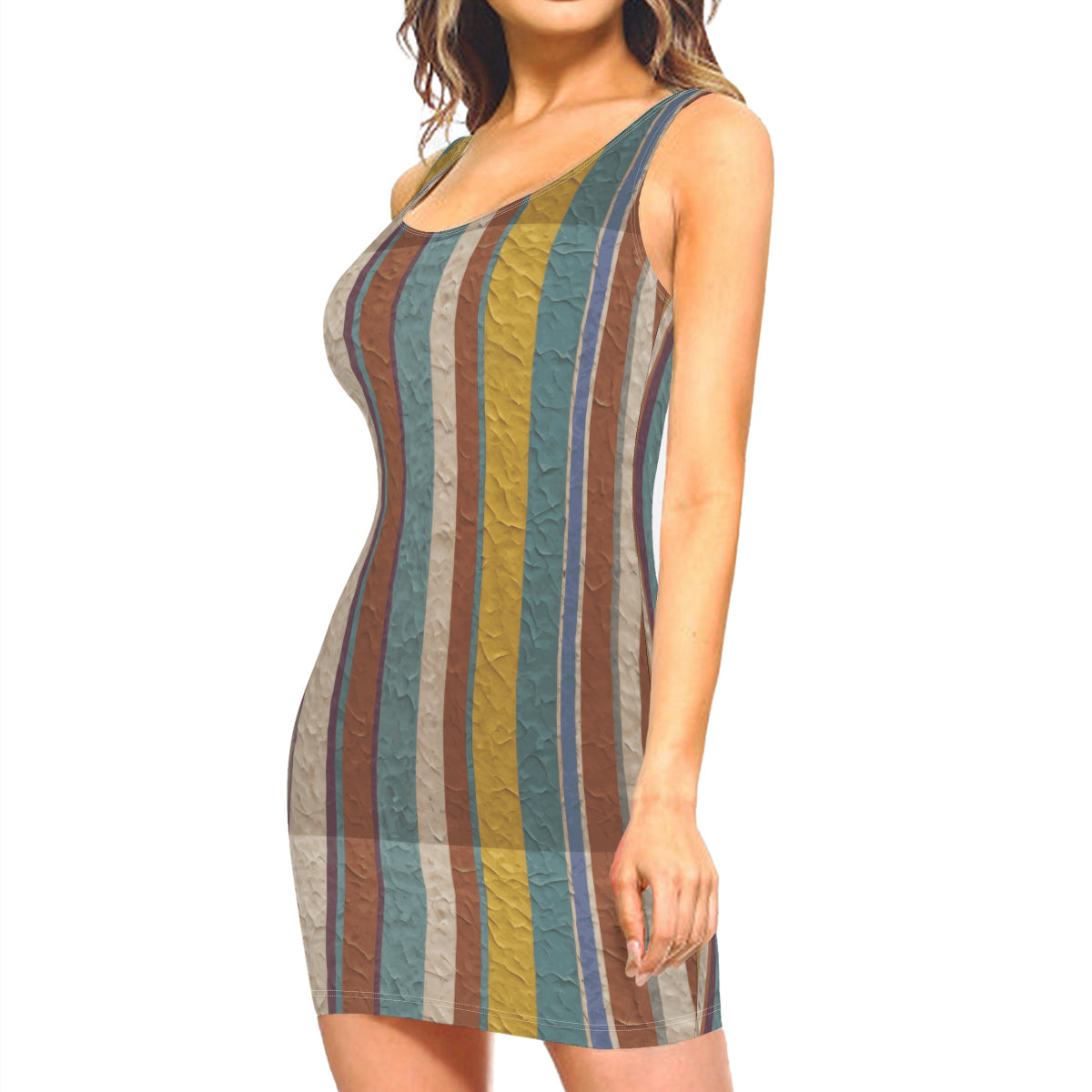 Strip Design Sleeveless Slim-Fit Euro-Size Tank Slip Dress | Polyester