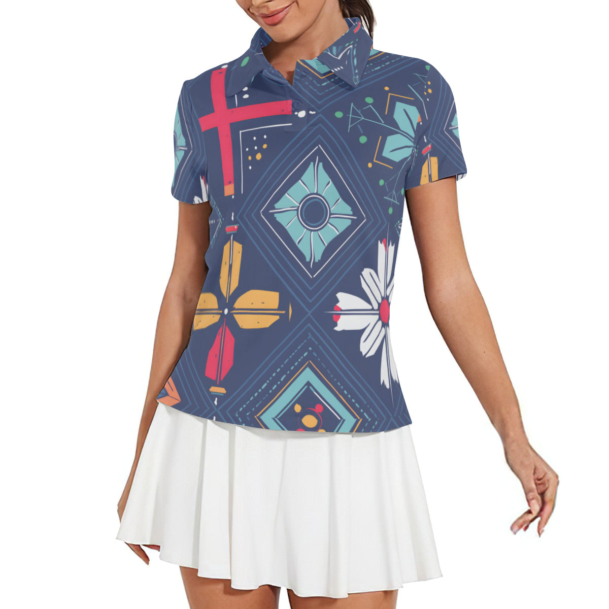 Abstract Pattern Women's Short-Sleeved Polo Shirt