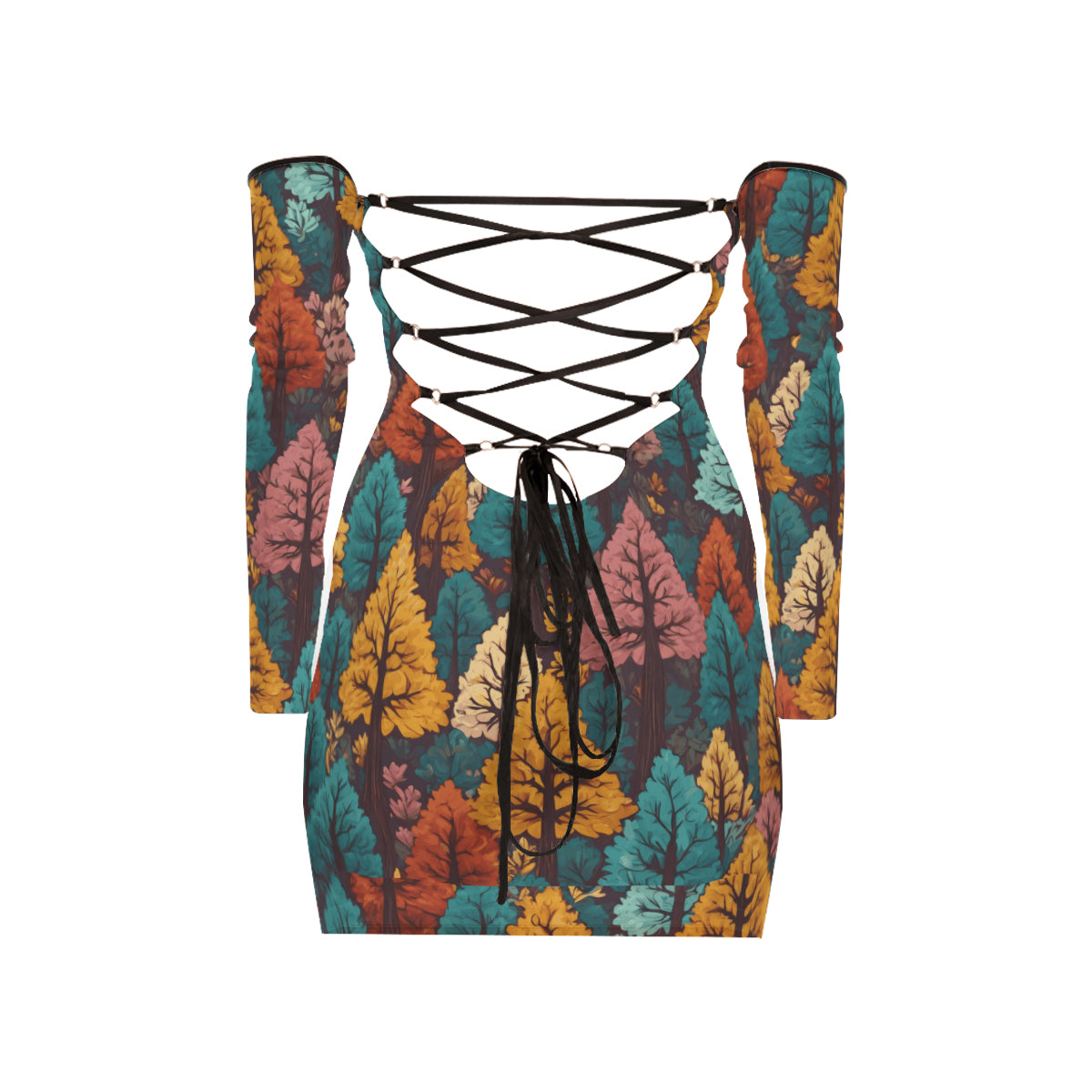 Beautiful Floral Women's Off-shoulder Back Lace-up Dress | Polyester