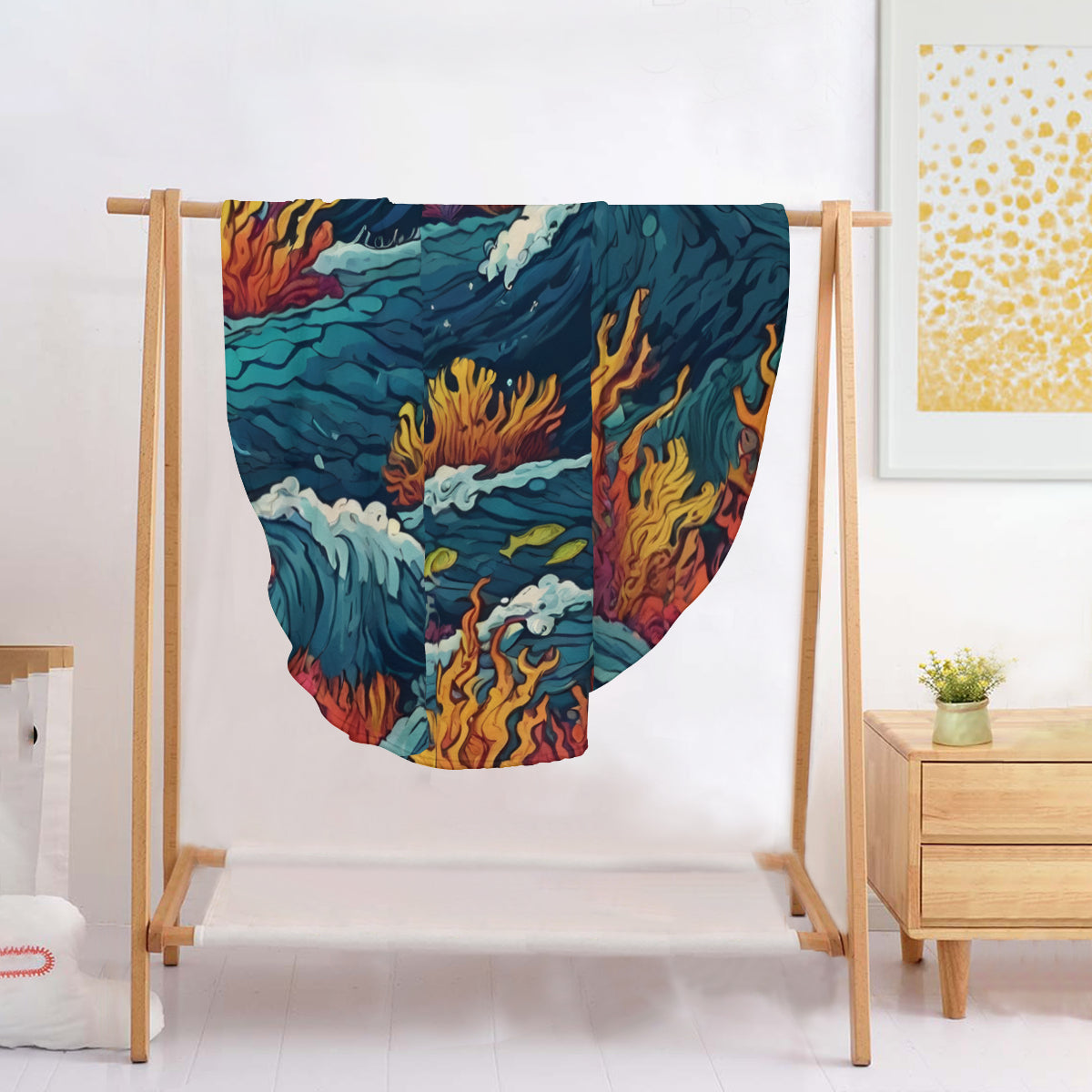 Ocean Waves Single-Sided Printed Round Blanket | 280GSM Flannel