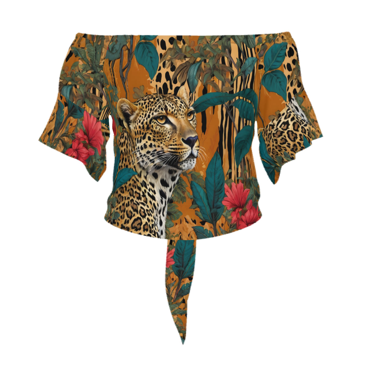 Warrior Leopard Women's One-shoulder Tie Short Sleeves T-shirt | Polyester