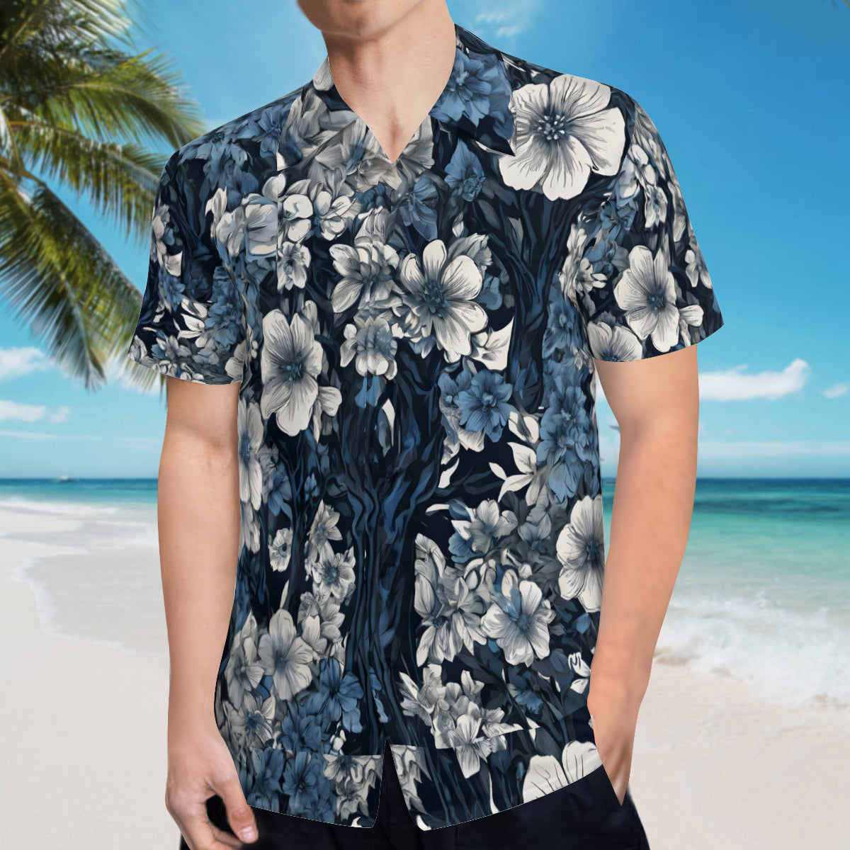 Floral Blue Men's Hawaiian Shirt | Polyester