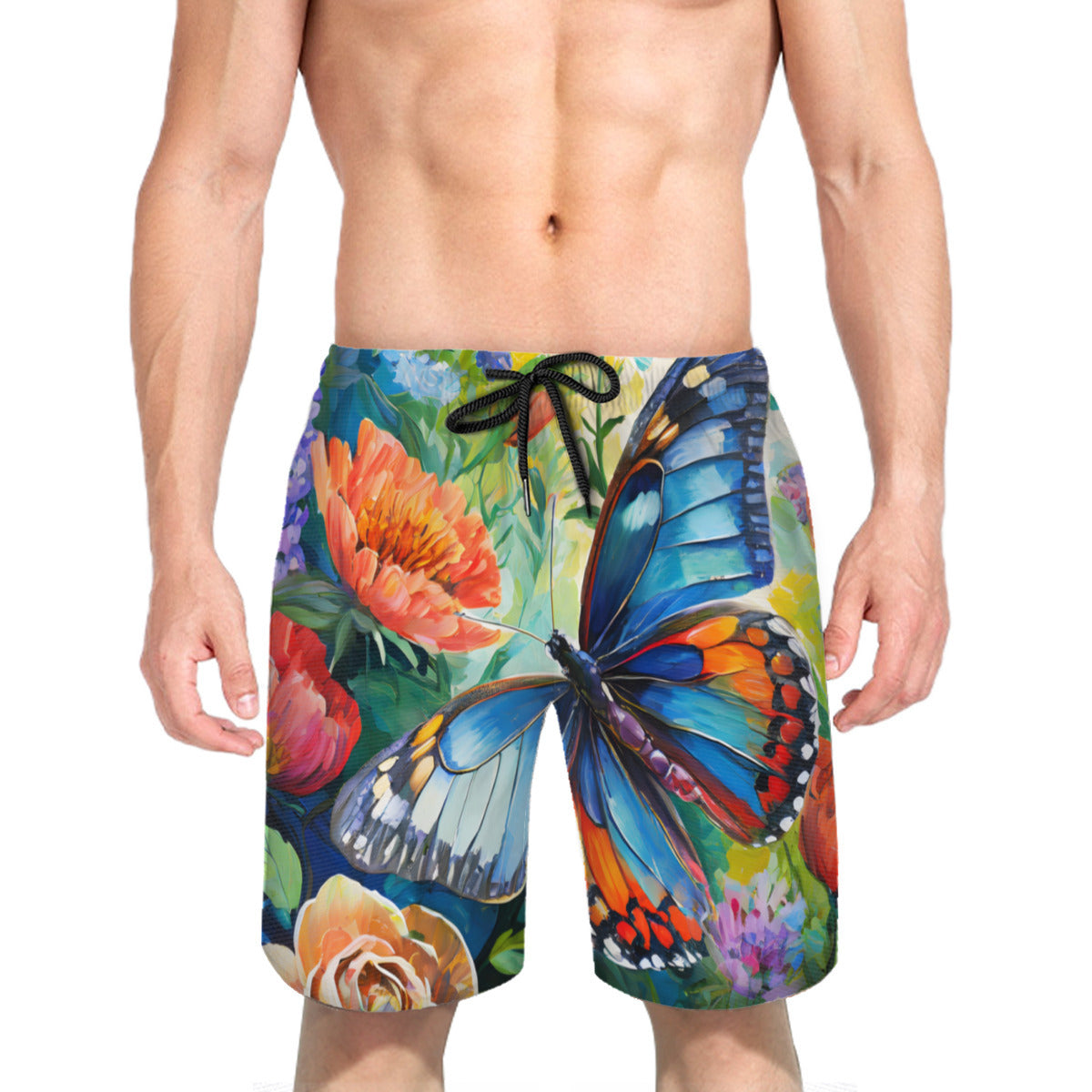 Abstract Floral Men's Beach Shorts (Not Mesh Lined) | Polyester