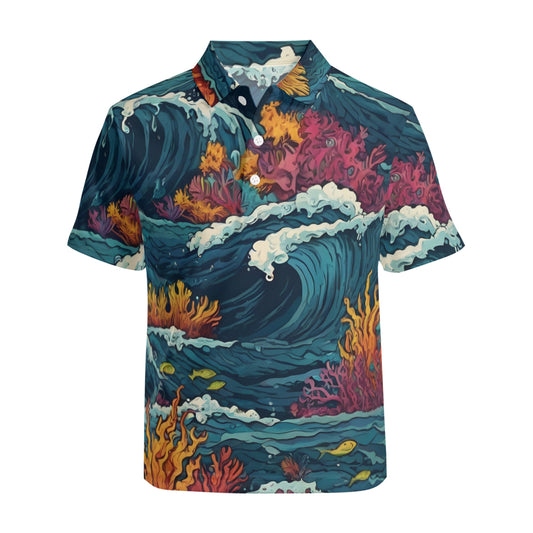 Ocean Waves Men's Premium European Size POLO Shirt | 95% Polyester+5% Spandex
