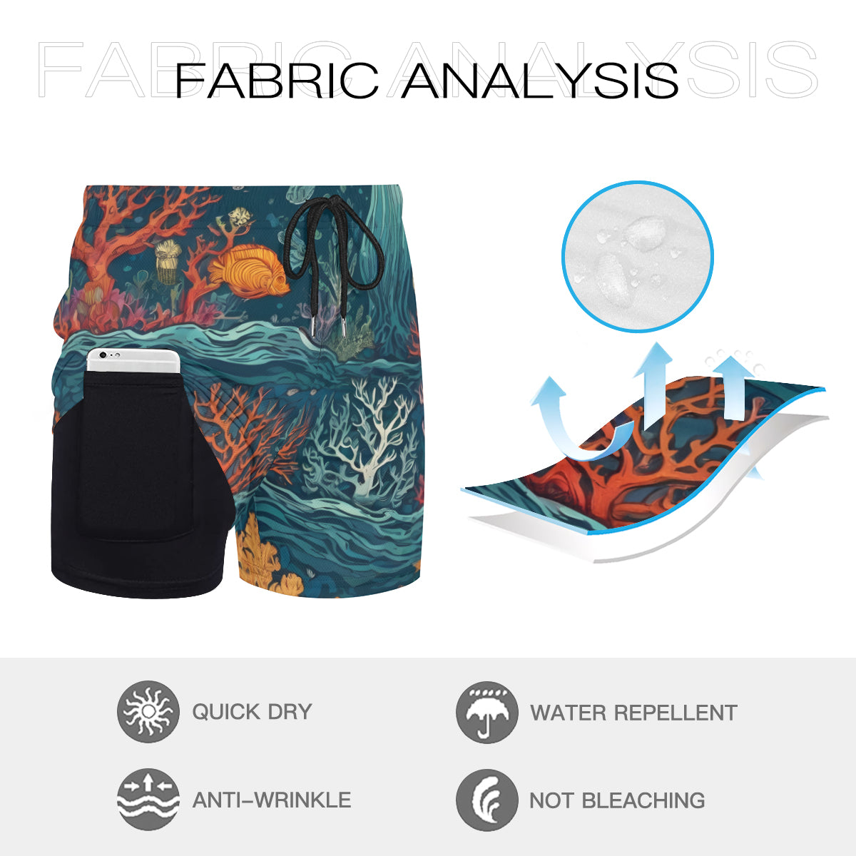 Under Sea BeautyAll-Over Print Men's Casual Shorts Double-Layer Sports Beach Shorts (Multi-Faceted Design) | Polyester
