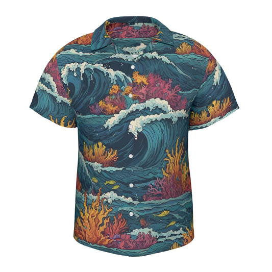 Ocean Waves Hawaiian Shirt(No chest pocket) | Polyester