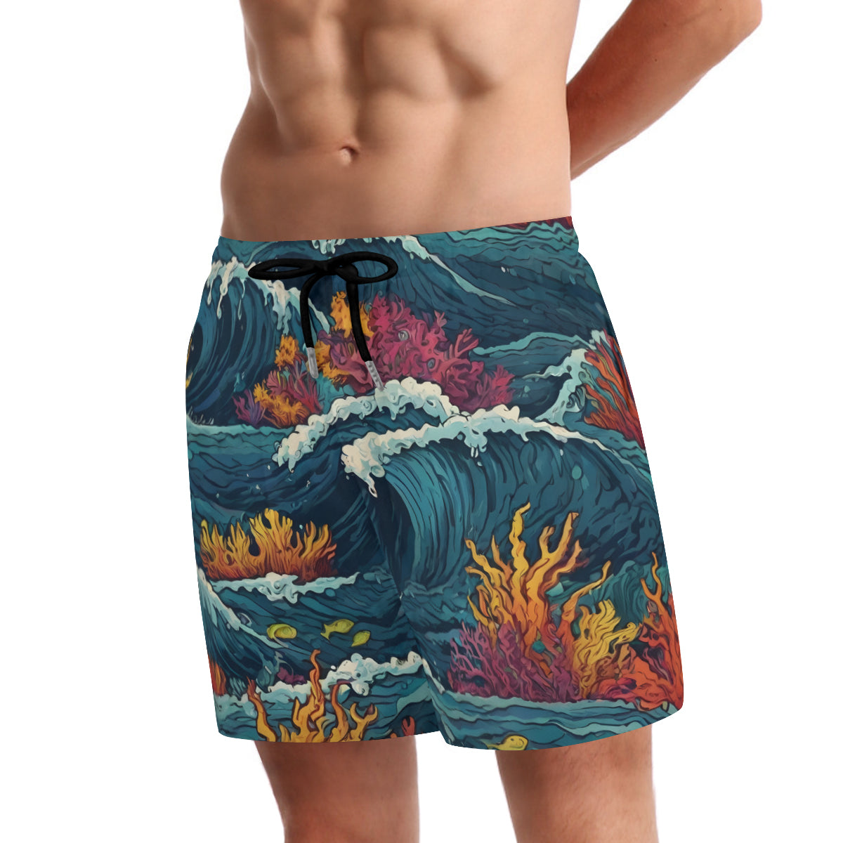 Ocean Waves Short Sports Beach Shorts (Multifaceted Design) | Polyester