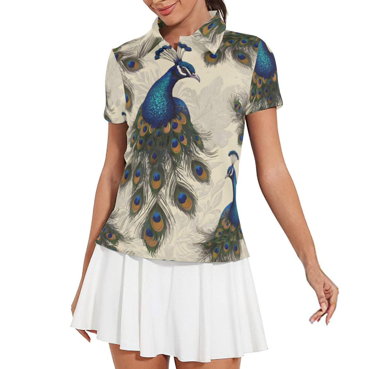 Peacock Design Women's Short-Sleeved Polo Shirt