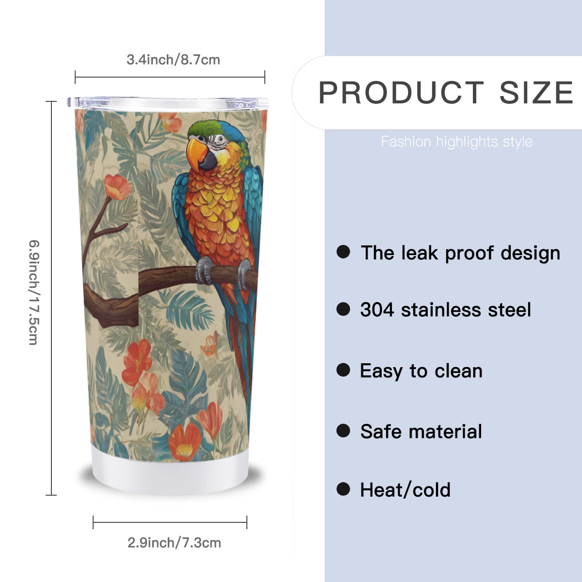 Parrot Design Outdoor Travel Carry Tumbler (540ml/18oz) | Stainless Steel 304