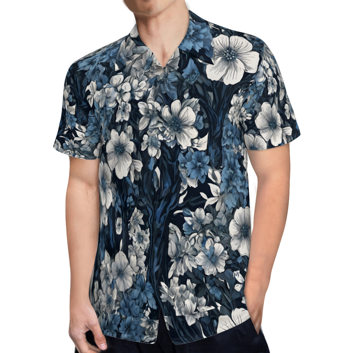 Floral Blue Men's Hawaiian Shirt | Polyester