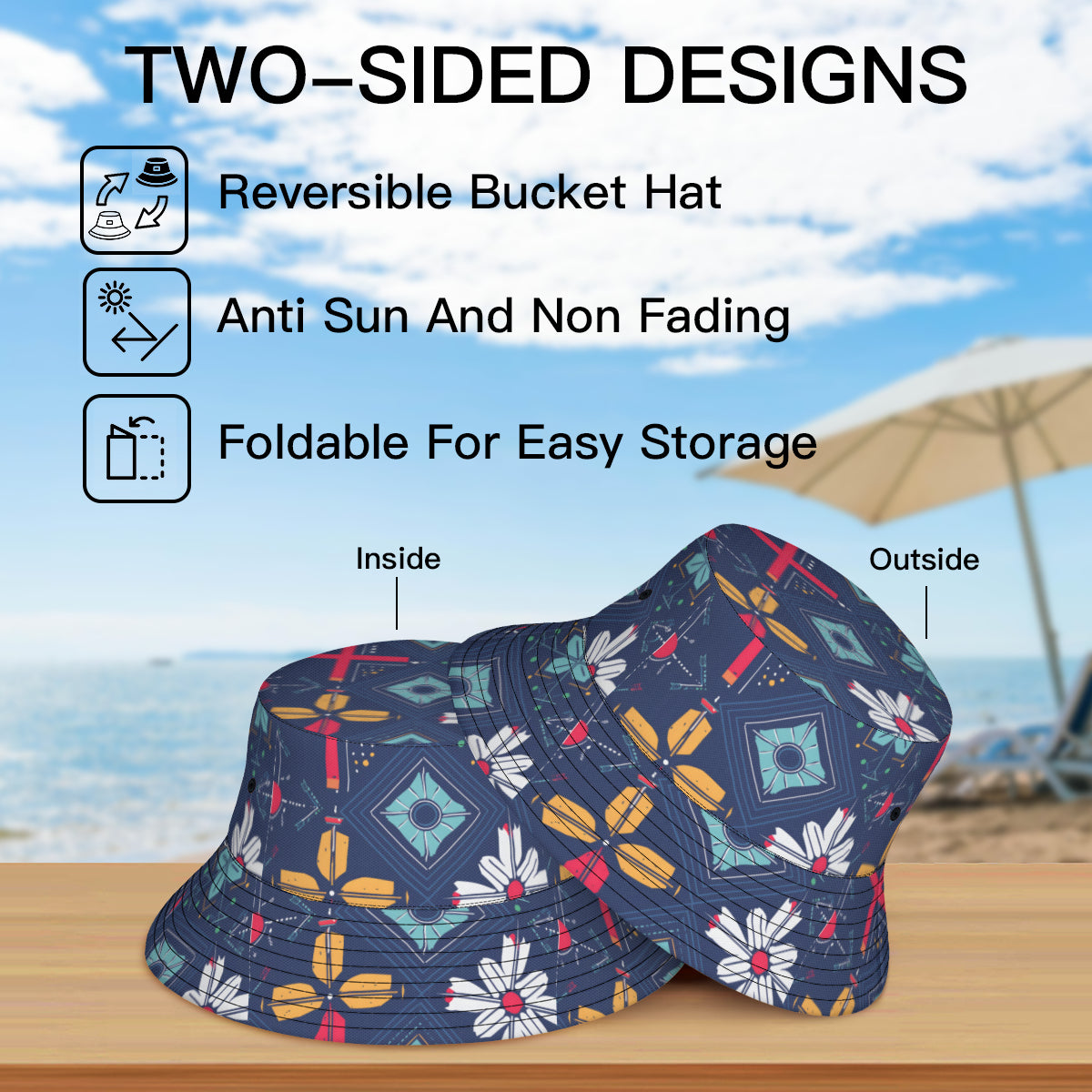 Abstract Pattern Double-Sided Fisherman Hat | Polyester