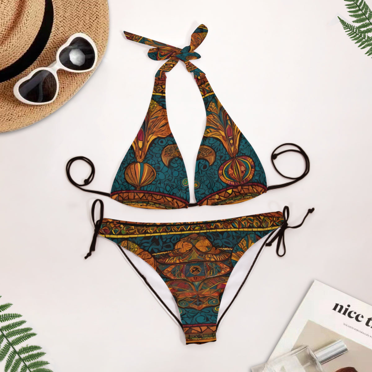 African Design All-Over Print Bikini Swimsuit (Multi-Faceted Design)|Polyester+Spandex