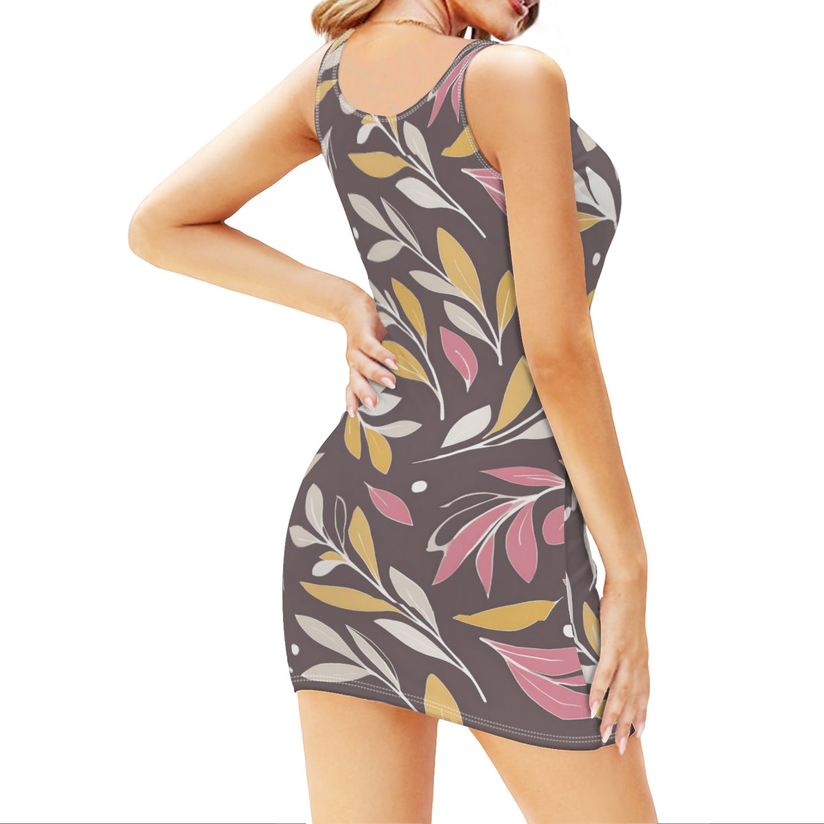 Golden Branches  Sleeveless Slim-Fit Euro-Size Tank Slip Dress