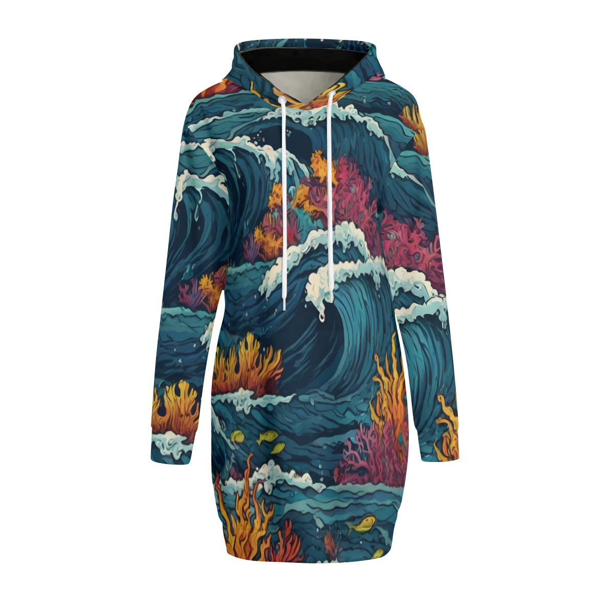 Ocean Waves Women Long Sleeve Casual Hoodie Sweatshirt Dress