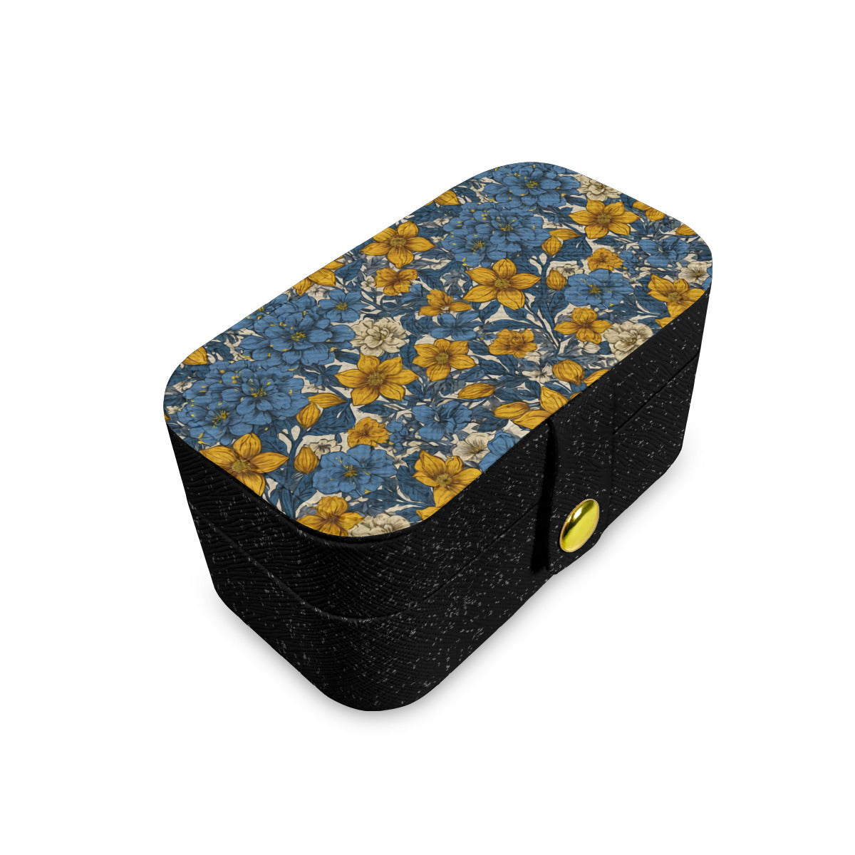 Abstract Yellow Floral Personalized Portable Jewelry Box | PU