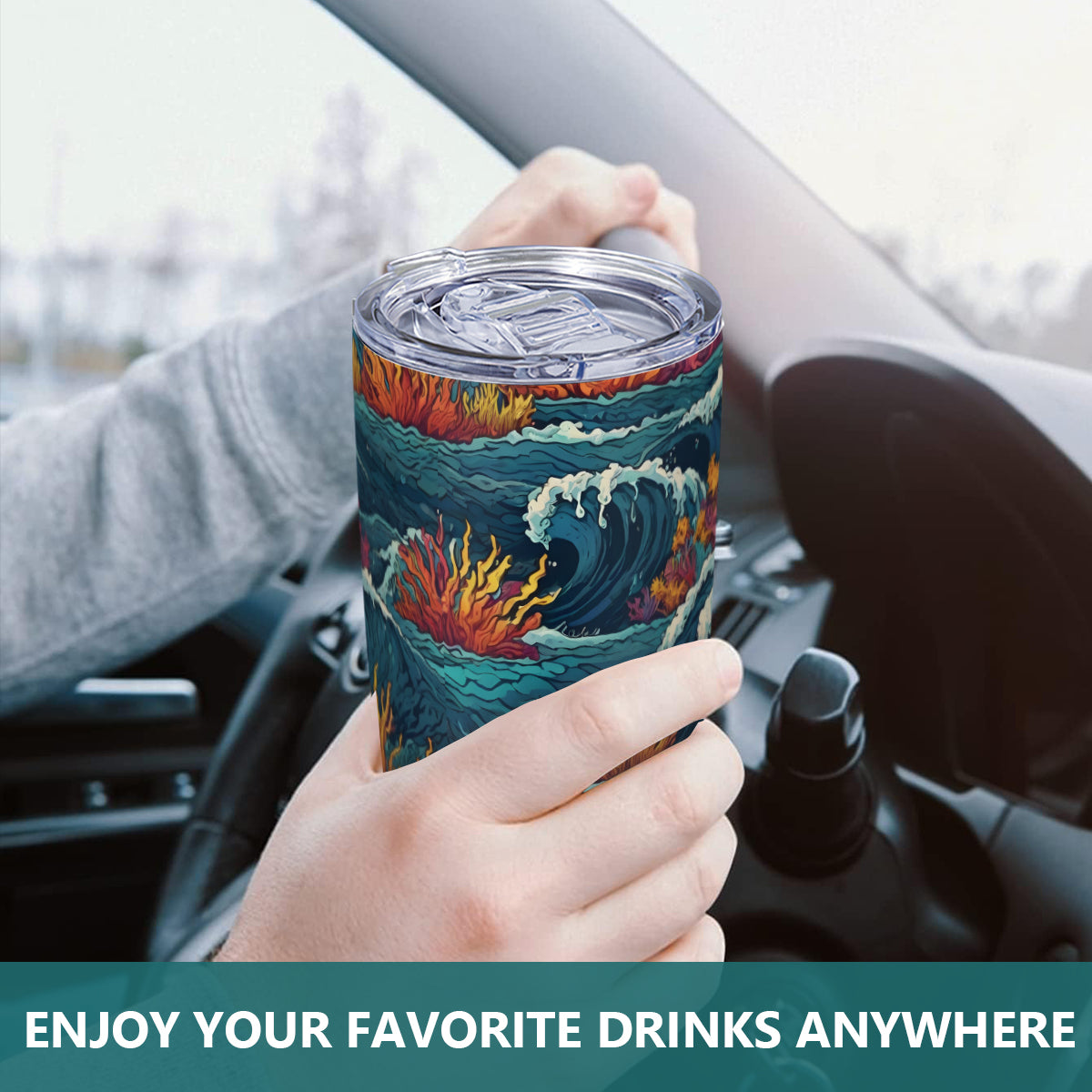 Ocean Waves Outdoor Travel Carry Tumbler (600ml/20oz) | Stainless Steel 304