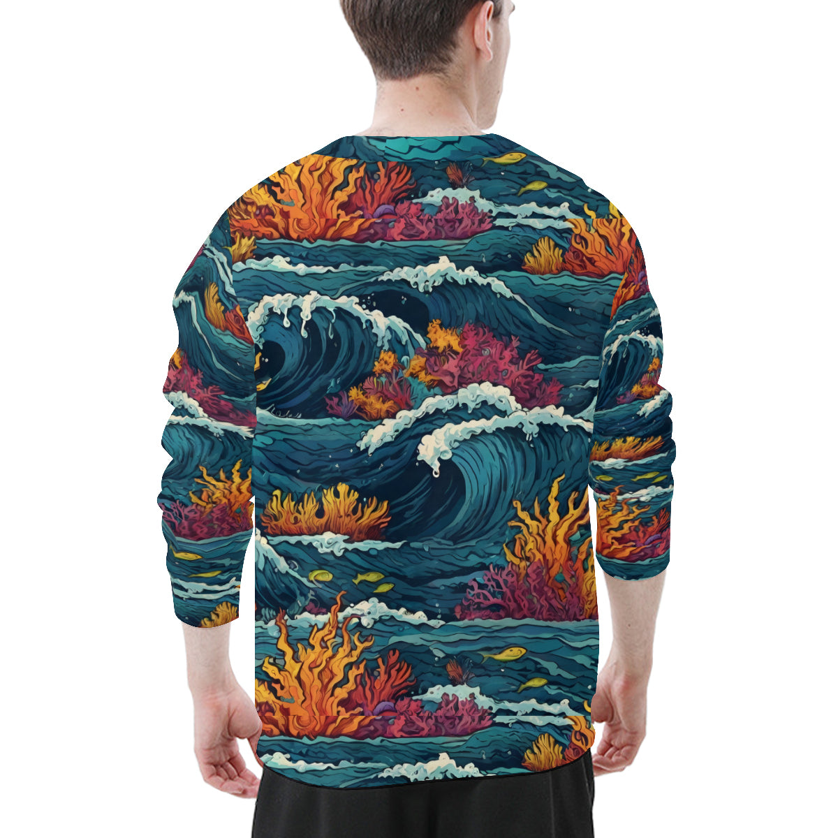 Ocean Waves Men's O-Neck EU Size Long-Sleeved T-Shirt | 180GSM Cotton
