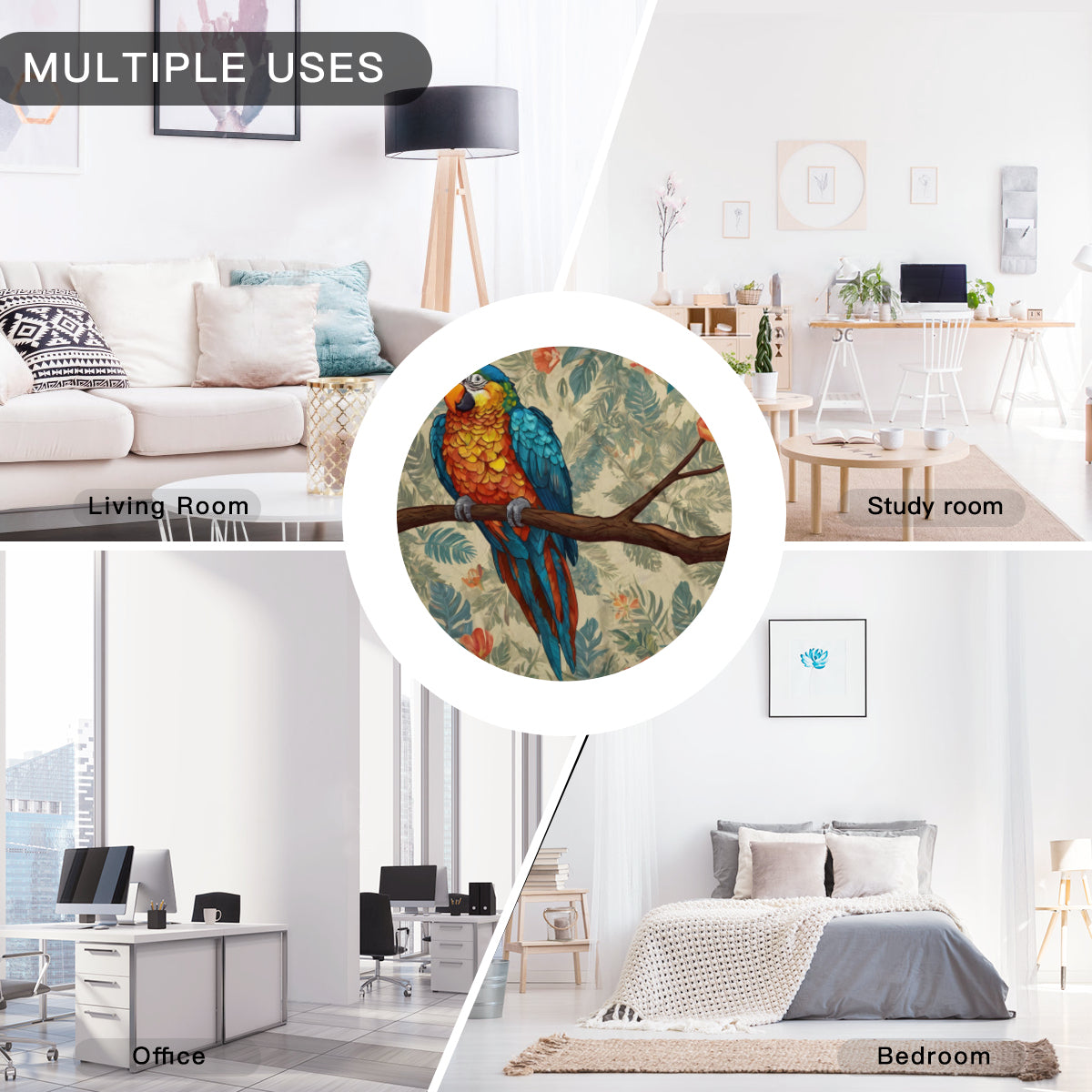Parrot Design Single-Sided Printed Round Blanket | 280GSM Flannel