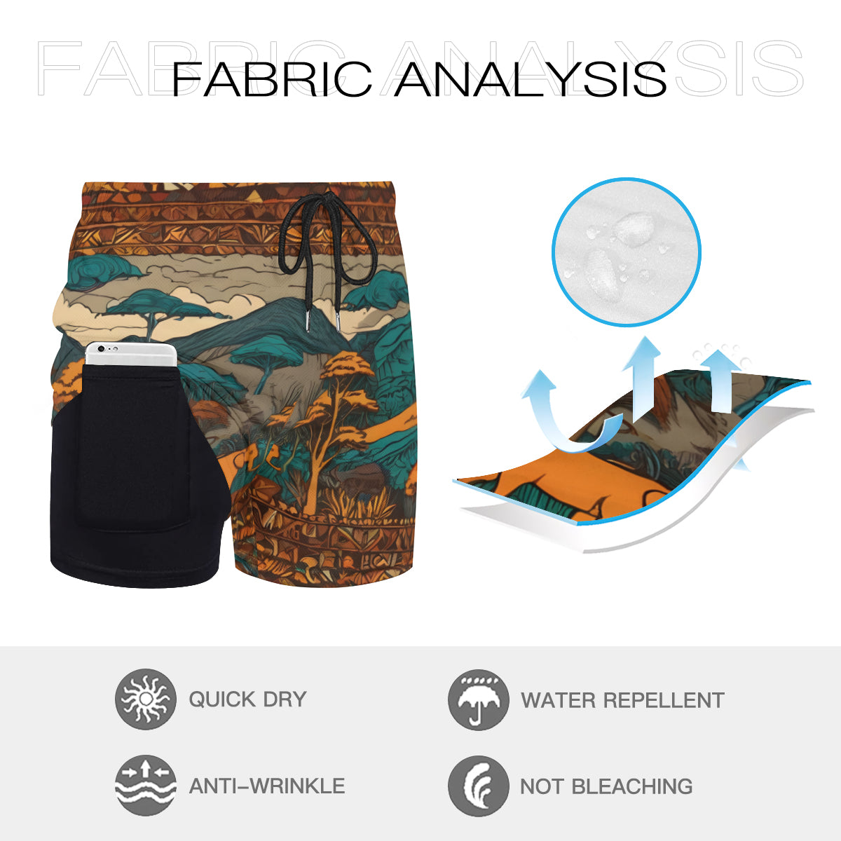 Beautiful Landscape All-Over Print Men's Casual Shorts Double-Layer Sports Beach Shorts | Polyester