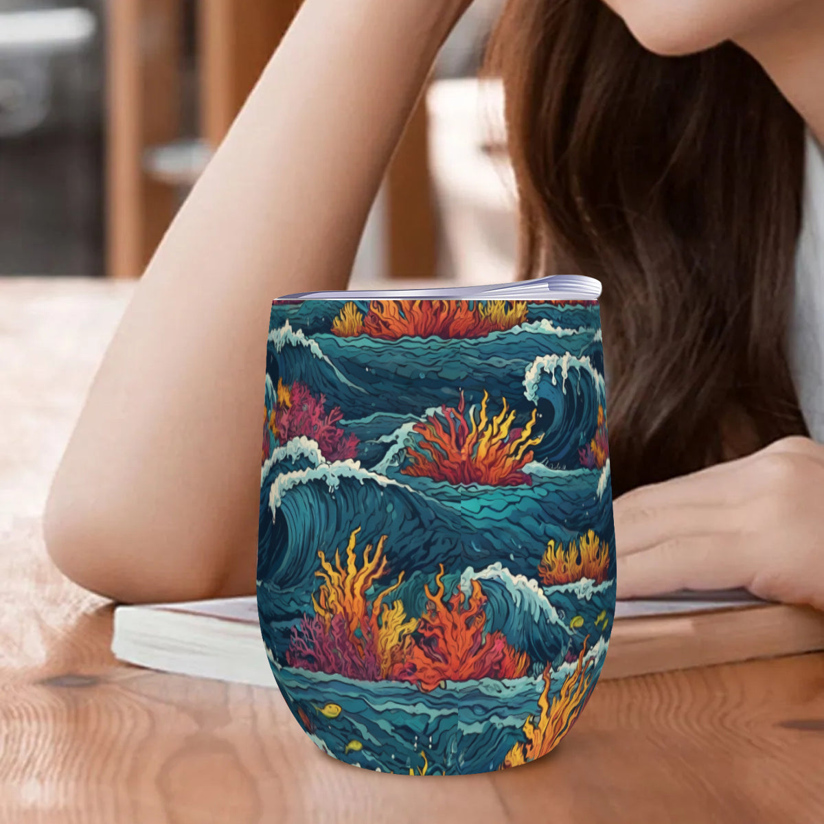 Ocean Waves Stemless Wine Tumbler(350ml/12oz)| Stainless steel 304