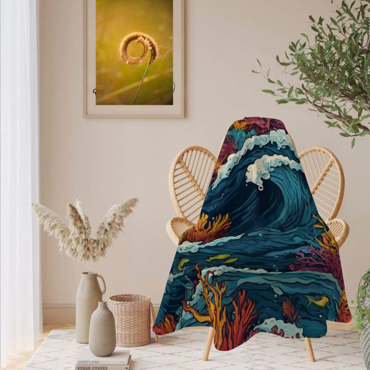Ocean Waves Single-Sided Printed Round Blanket | 280GSM Flannel