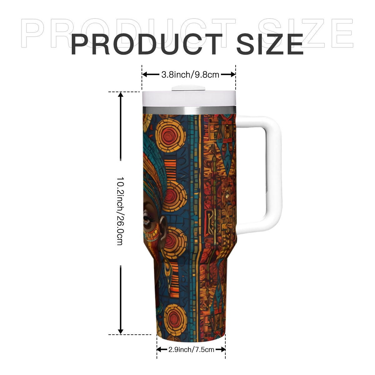 African Image Large Capacity Tumbler with Handle(1100ml/40oz) | Stainless Steel 304