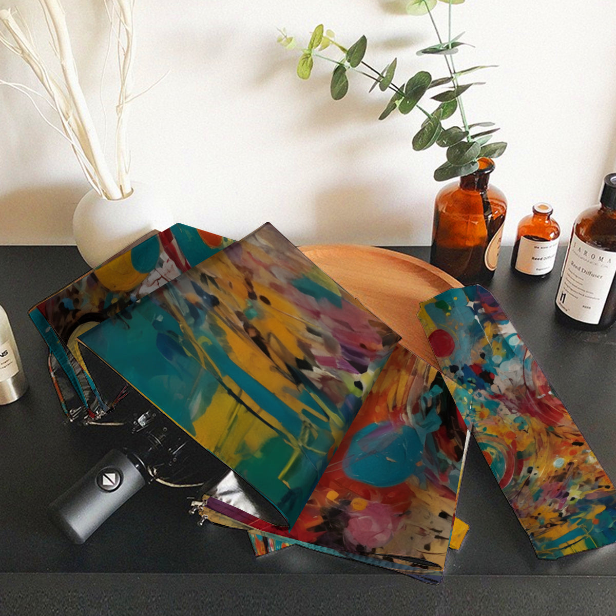 Crazy Design Automatic Tri-Fold Black Rubber Umbrella (Outside Printing)|Polyester