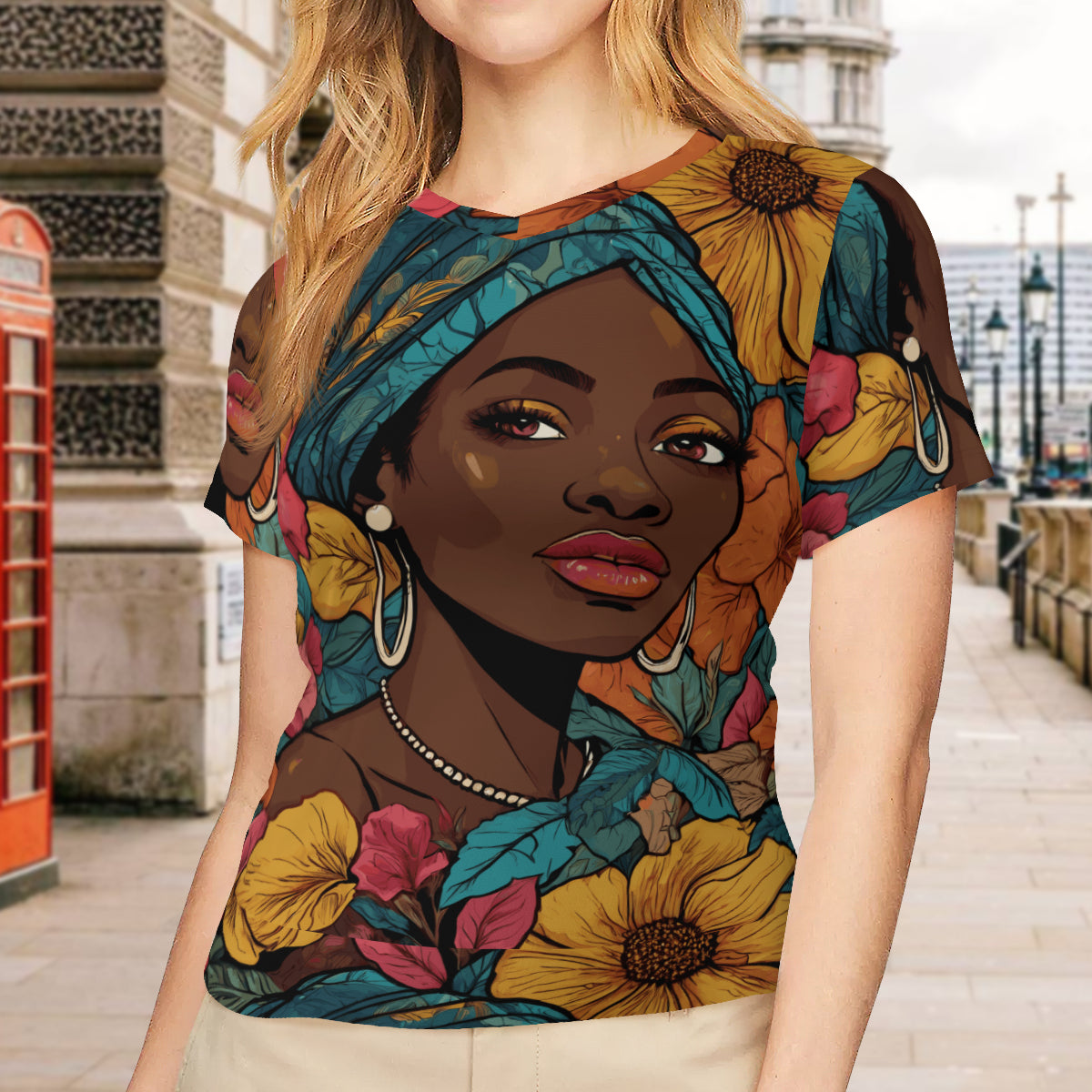Melanin Queen Women's V-Neck Short Sleeve T-Shirt | Polyester