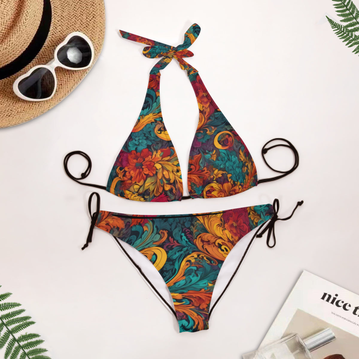 Awesome Flower Design Bikini Swimsuit (Multi-Faceted Design)|Polyester+Spandex
