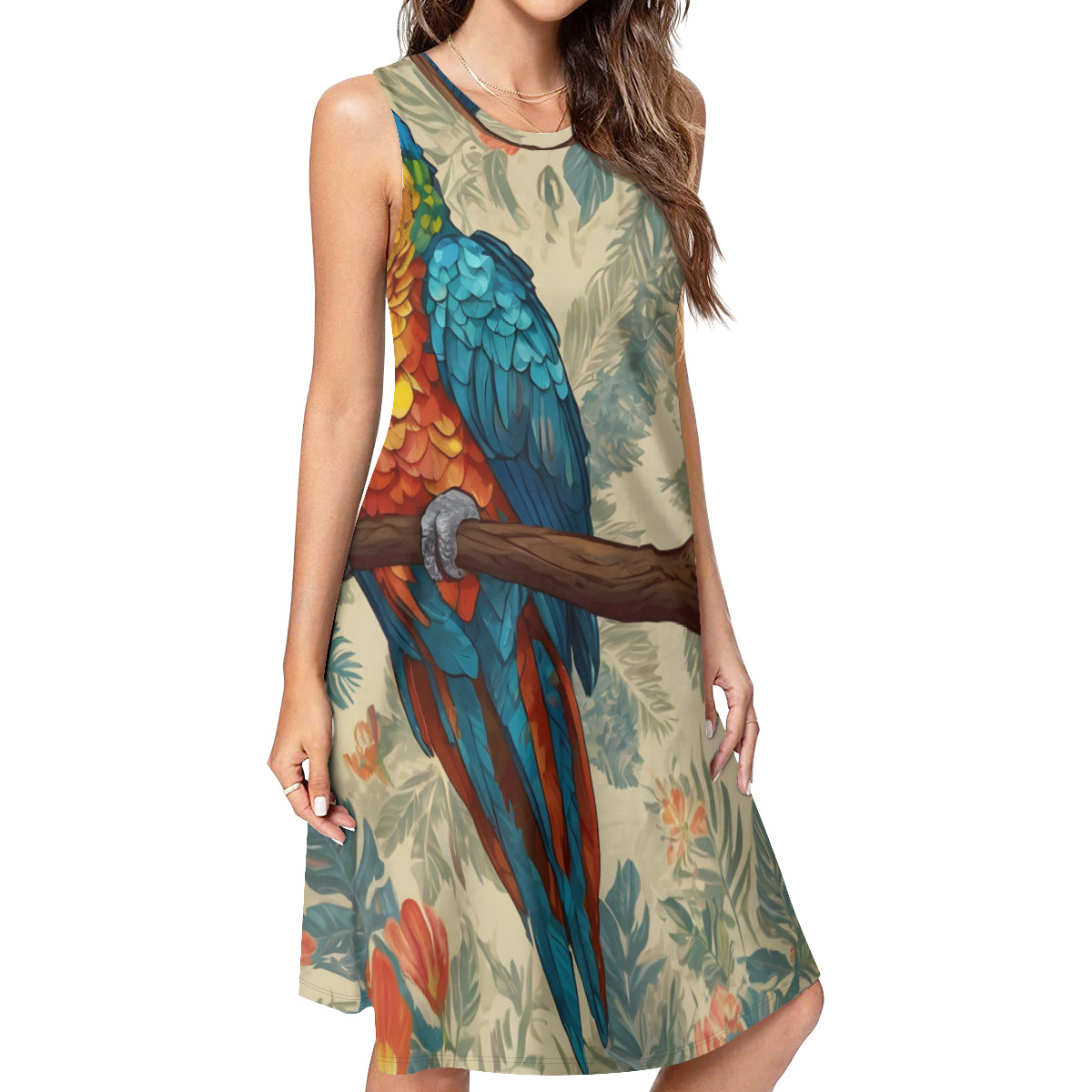 Parrot Design All-Over Print Women's Casual Dress | Polyester