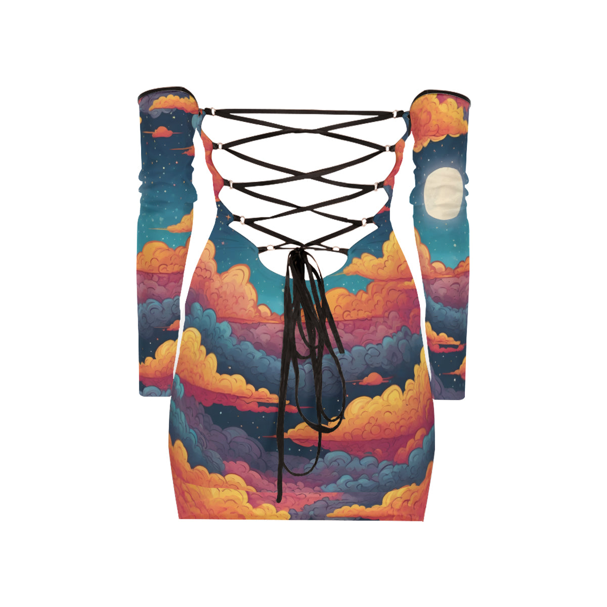 Sky Beauty Abstract Women's Off-shoulder Back Lace-up Dress | Polyester