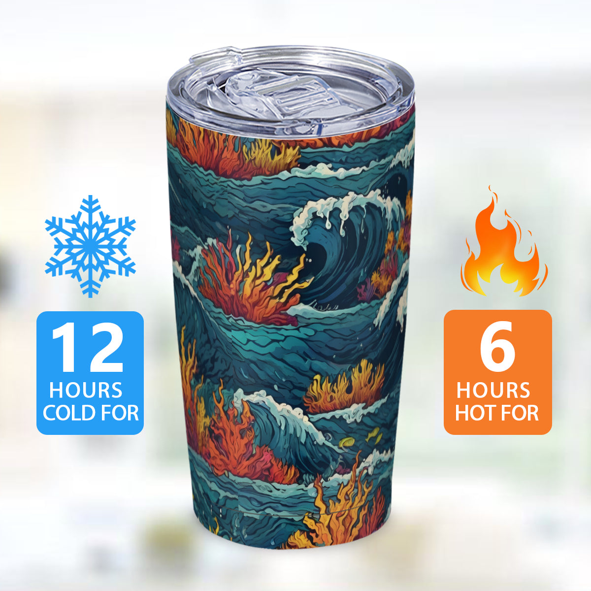 Ocean Waves Outdoor Travel Carry Tumbler (600ml/20oz) | Stainless Steel 304
