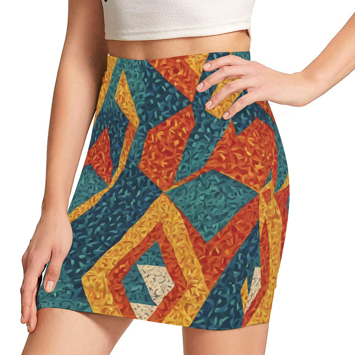 Abstract Pattern Wrap Hip Skirt|Polyester