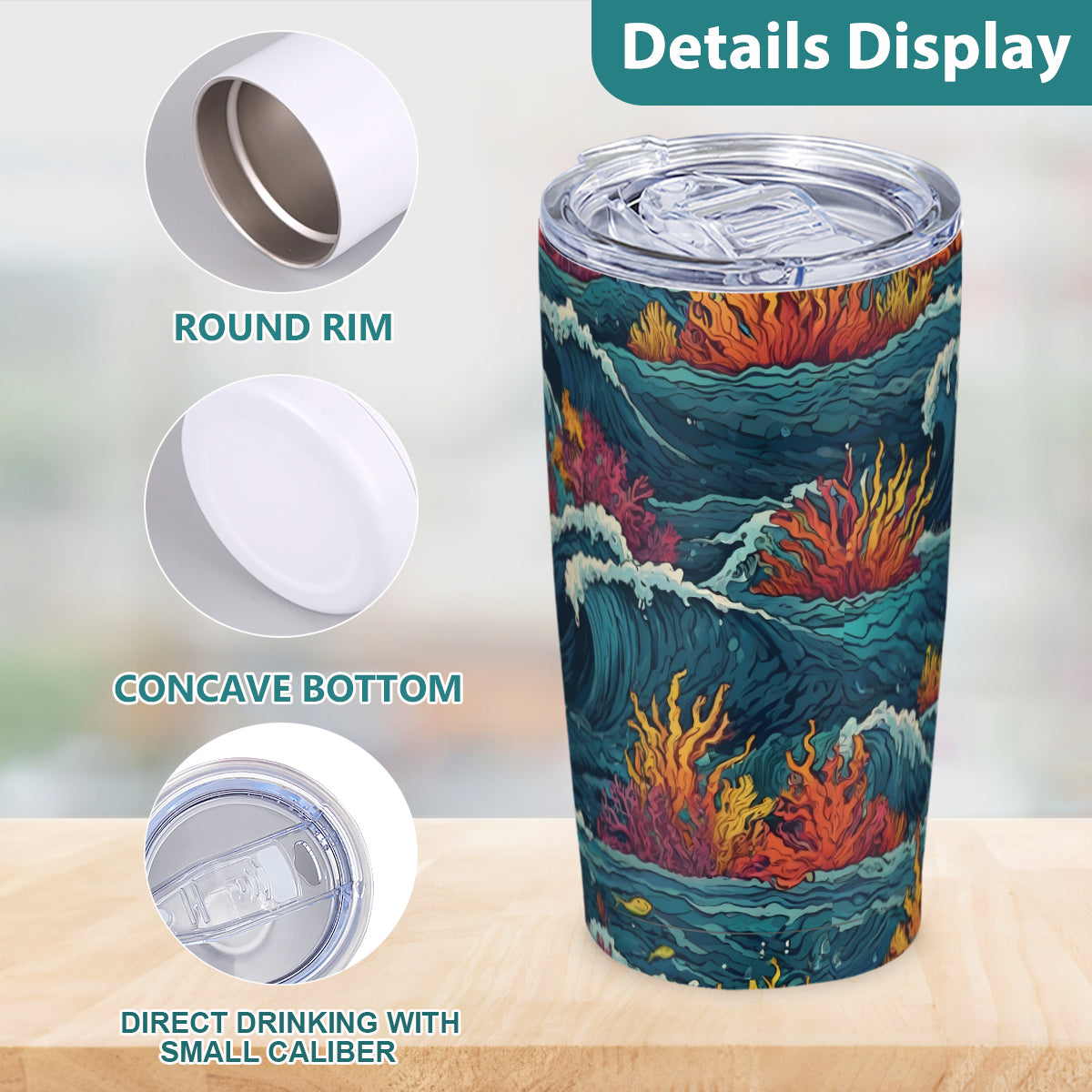 Ocean Waves Outdoor Travel Carry Tumbler (600ml/20oz) | Stainless Steel 304