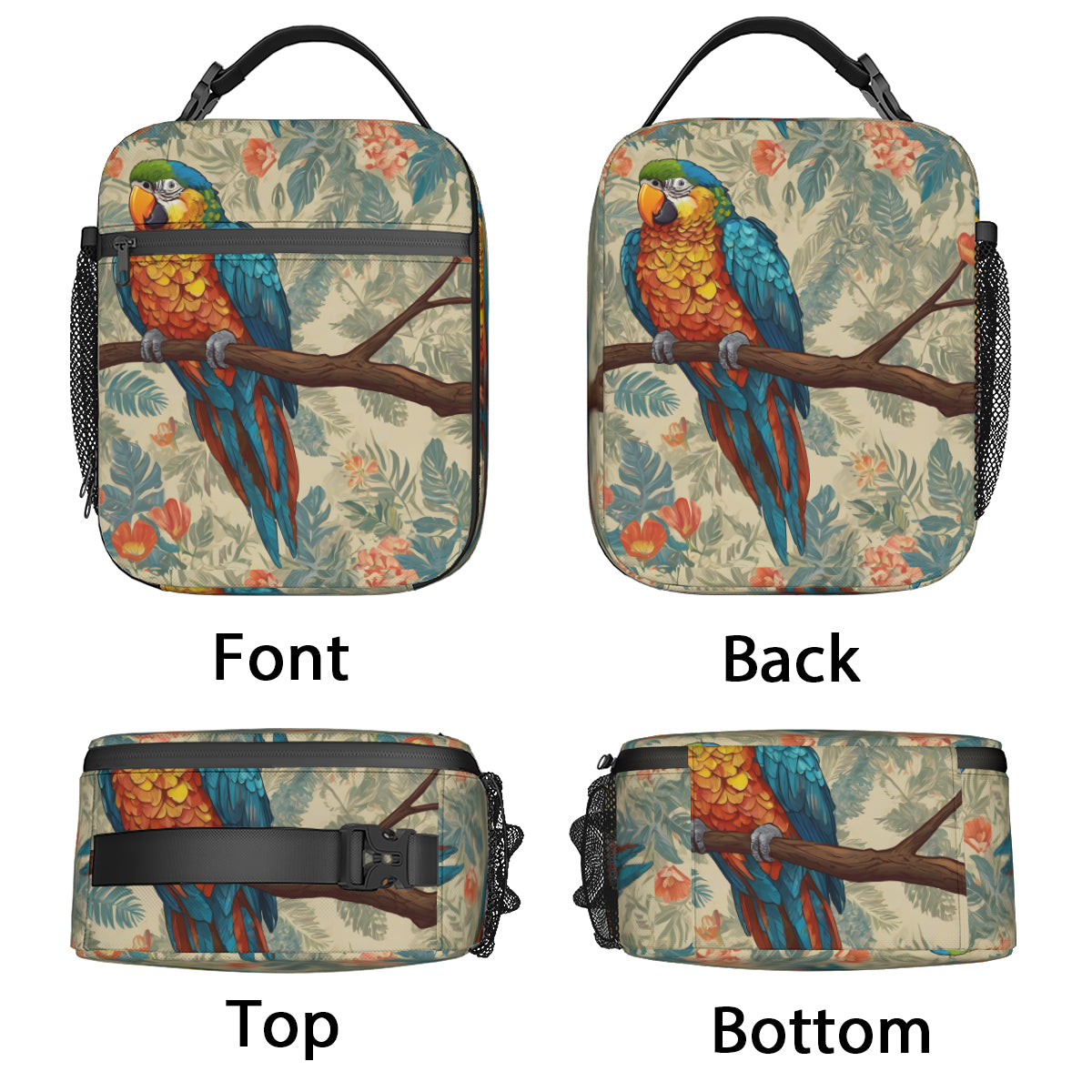 Parrot Design Portable Handheld Insulated Lunch Bag|Oxford Cloth