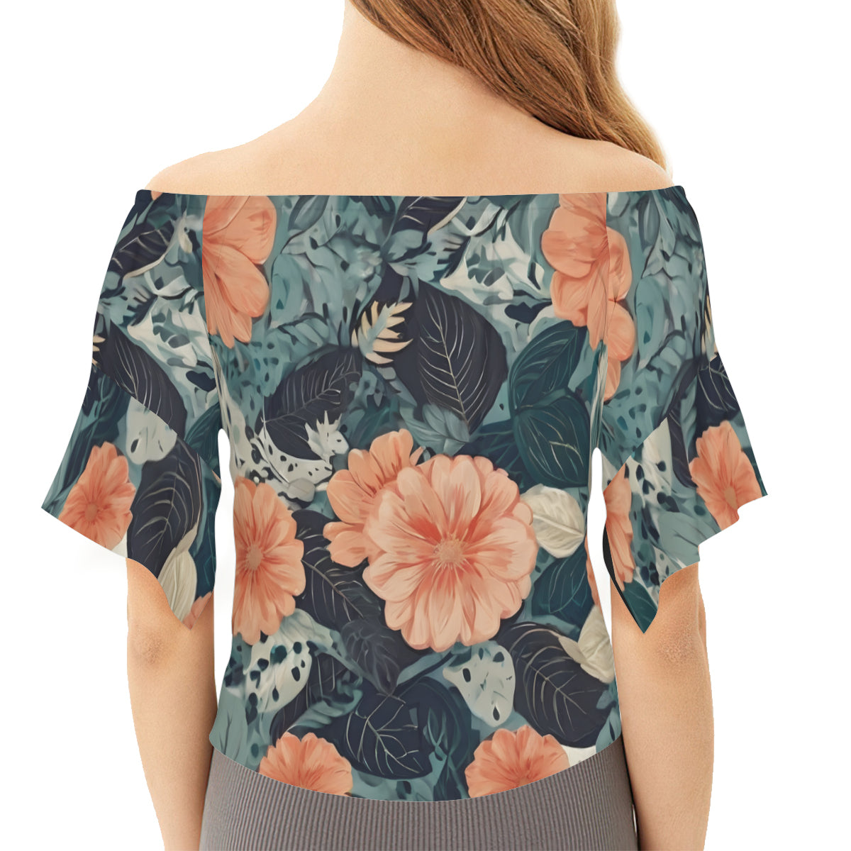 Floral Red Women's One-shoulder Tie short sleeves